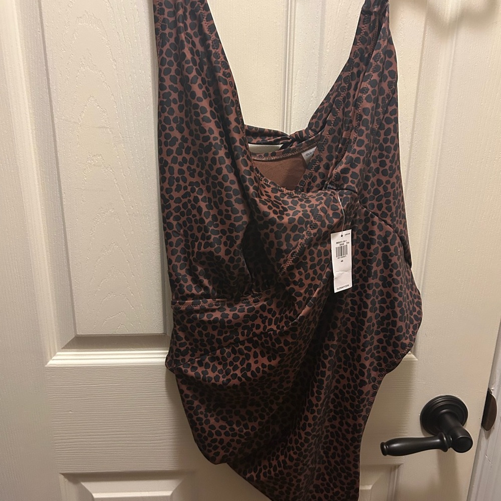 Old Navy Brown Leopard Print One Piece Swimsuit